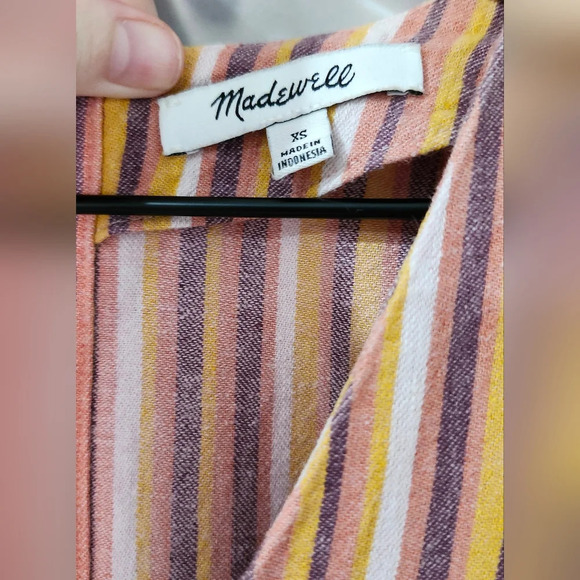 Madewell Womens Shift Dress Size XS Striped Linen Blend Buttons Euro Summer - Picture 3 of 7